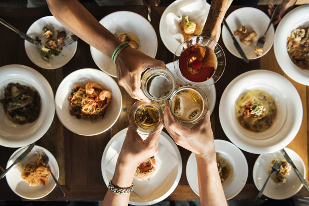 A toast over a dinner